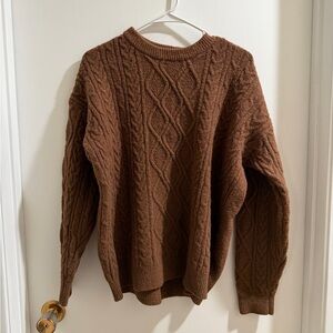 Aelfric Eden Rich Brown Cable Knit Crewneck Sweater